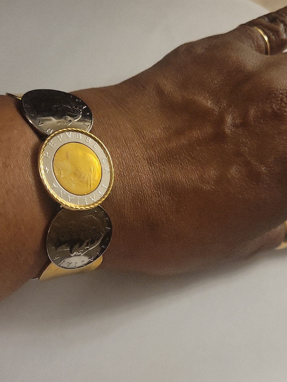 ITALIAN 500 LIRA COIN BRACELET WITH HINGE